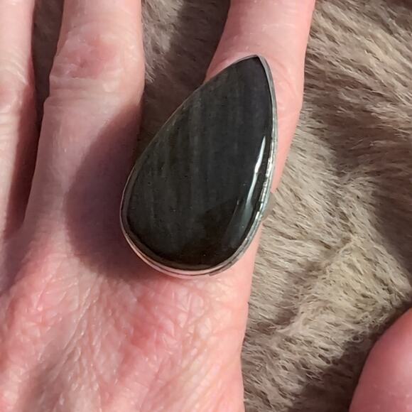 Silver Obsidian Silver Ring - Picture 4 of 5